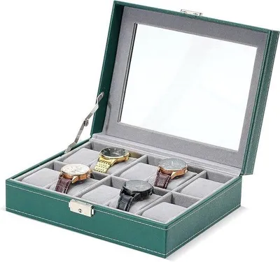 Image de Porte-montres pour 10 montres avec vitrine en verre et coussins amovibles