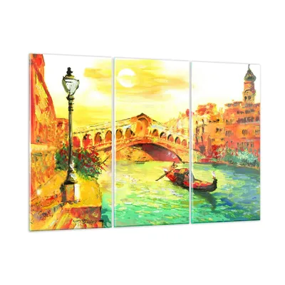 Produktbild von Bilder auf glas - Venedig Gondel - 105x70cm - Glasbilder - Wandbilder - Kunstdruck - zum Aufhängen bereit - Wanddekoration aus Glas - Glas Bilder - Wandbild auf Glas - 3 Teile - GCE105x70-3841