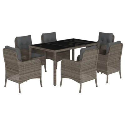 Image de vidaXL Ensemble de jardin 7 pièces avec coussins Gris Poly rotin