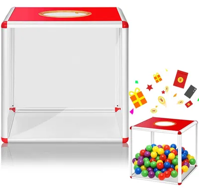 Produktbild von Tombola-Box – Spendenbox mit Schloss – Transparente Aufbewahrungsbox – Wahlurne – Quadratische Spielbox – Aluminiumgehäuse – 25 x 25 cm