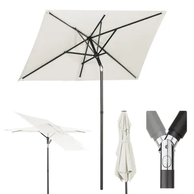 Produktbild von Sekey Balkonschirm Sonnenschirm Rechteckig 130×180 cm Marktschirm Gartenschirm mit Kurbel Belüftetes Design, Creme