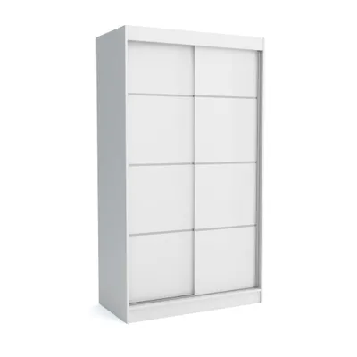 Produktbild von Kleiderschrank ROB 120 WHITE, 120x60x215cm mit Spiegel –Schiebetüren, Kleiderstange & Regalböden, Garderobenschrank,  Moderner Kleiderschrank