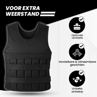 Produktbild von Gewichtsweste 10 kg, verstellbar, herausnehmbare Gewichte, schwarz, für Krafttraining