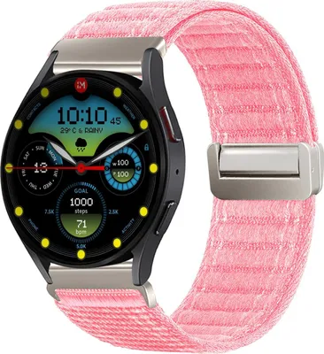 Produktbild von Smartwatch Armband für Samsung Galaxy Watch4 44mm Nylon Textil Band Ersatzband Wechselband Magnetverschluss flexibel atmungsaktiv Rosa