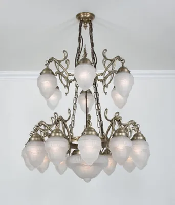 Produktbild von Hängelampe Echt-Messing Glas E27 H: max. 120 cm in Berliner Messing Weiß matt Jugendstil