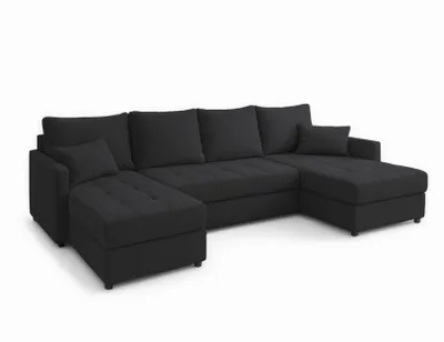 Image de AX LIVING Canapé d'angle grand Dolceo 287 cm - Canapé noir avec fonction sommeil