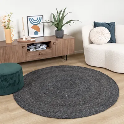 Produktbild von Volero - Wollteppich Rund - Wise Anthrazit 614 - Ø 180 cm - Wohnzimmer, Esszimmer, Schlafzimmer - Ländlich, Skandinavisch