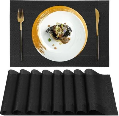 Produktbild von Famanu Set von 8 Platzsets, waschbar und rutschfest, hitzebeständig für Küche und Esstisch, 45 x 30 cm, schwarz