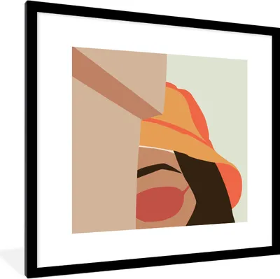 Produktbild von MuchoWow® MuchoWow® Gerahmtes Poster Frau - Hut - Sonnenbrille 40x40 cm - Poster mit zchwarzem Bilderrahmen - Poster - Plakat im Rahmen