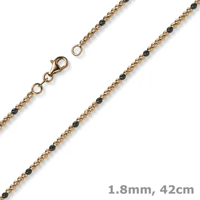 1-8mm-Kugelkette-aus-750-Rotgold-teil-schwarz-42cm