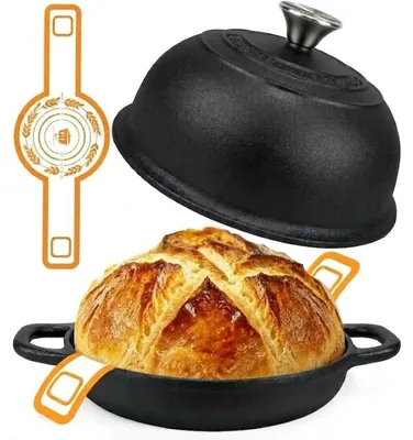 Obrázok produktu pre Liatinový hrniec s nepriľnavým povrchom, vhodný na pečenie chleba, objem 4,7 litra, priemer 24 cm, čierna farba