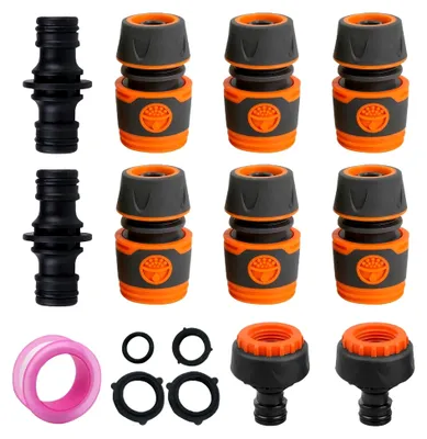 Produktbild von 10 Stück Schlauchkupplungen 1/2 Zoll, Schlauchverbinder Set mit Zubehör, 2-in-1 Wasserhahnanschluss für Gartenschläuche