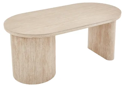 Produktbild von byLIVING Esstisch oval KAVALA 200x100 cm, Säulentisch in Riffel-Optik, Tischplatte Sinter Stone Keramikoptik Travertine, moderner Küchentisch für 4 Personen