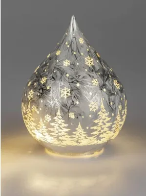 Produktbild von LED Deko Tropfen Frosty-silber 21 cm Glasleuchte + Timer (6h an / 18h aus) Farbglas Batteriebetrieben. - Stimmungslicht