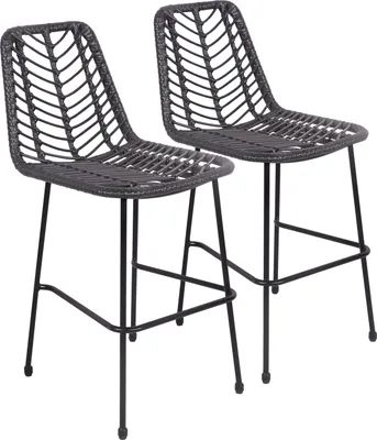 Image de Lot de 2 tabourets de bar en rotin synthétique noirs OKA