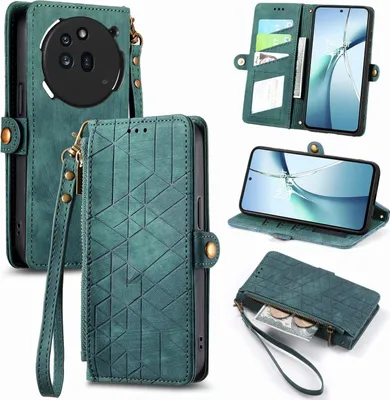 Immagine prodotto di Per Niente Phone 3a Pro Geometric Design Faux Leather Zipper Book Wallet Case con Loop Verde