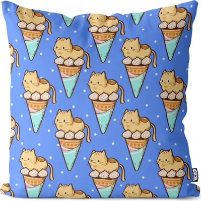 Produktbild von VOID Eistüte Katze Manga Japan Kissenbezug Kissenhülle sofa couch wohnzimmer dekoration wasserfest Outdoor Kissen bezug deko