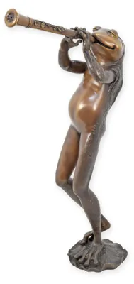 Produktbild von Brunnen Wasserspeier Frosch mit Flöte Bronze Replikat Retro Design Dekoration