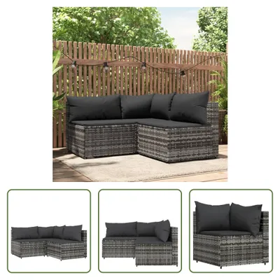 Produktbild von The Living Store 3-tlg. Garten-Lounge-Set mit Kissen Grau Poly Rattan