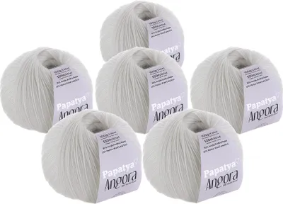 Papatya Angora Style Winterwolle 6er Pack 600g Strickgarn mit 20% Merinowolle Oeko-Tex Weiß.