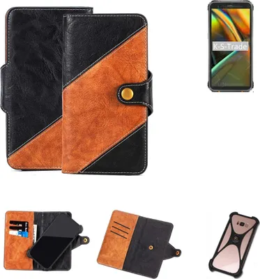Produktbild von K-S-Trade Handyhülle Schutzhülle Bookstyle Case Wallet-Case kompatibel mit Blackview BV5100 Handy Cover Bumper Klapphülle schwarz hellbraun 1x