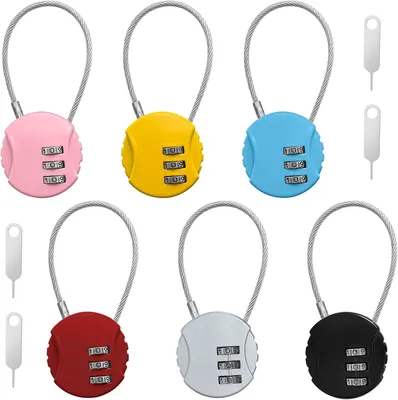 Productafbeelding van Hangslot 3 cijfers, 6 stuks, zinklegering, voor reizen