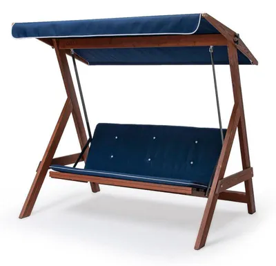 Image de Balancelle de jardin 3 places en pin et polyester bleu marine - L 190 × P 120 × H 180 cm - Charge 350 kg