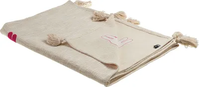Obrázek produktu pro BELIANI Přikrývka béžová a růžová bavlna 130 x 180 cm ručně vyšívaná přehoz na postel se střapci boho styl