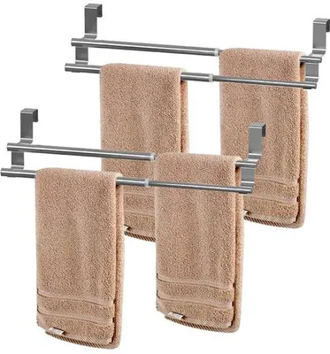 Produktbild von Ibenzoa® Teleskop-Handtuchhalter für Schranktüren, 2er-Set, Edelstahl, verstellbar 26,5–40,5 cm, silberfarben, bis 1,9 cm, ohne Bohren