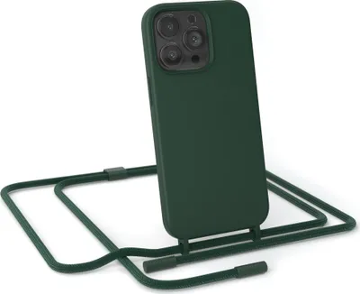 Produktbild von EAZY CASE Handykette Silikon Premium kompatibel mit Apple iPhone 13 Pro Handyhülle mit Umhängeband, Handykordel mit Schutzhülle, Silikonhülle, Hülle mit Band, Kette für Smartphone, Grün