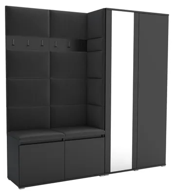 Produktbild von Garderobe LUTON 4 BLACK 16– Farbe: Schwarz, moderner Schrank 40x190x186 cm, funktionale Lösung für den Flur, Garderobeschrank, Flurmöbel