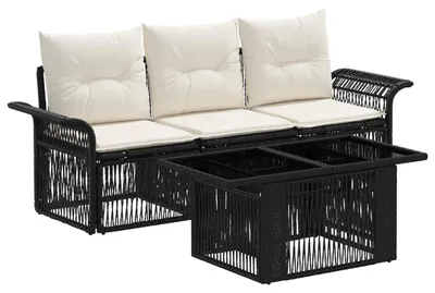 Image de Ensemble de canapés de jardin vidaXL, 4 pièces, noir et crème, en polyrotin