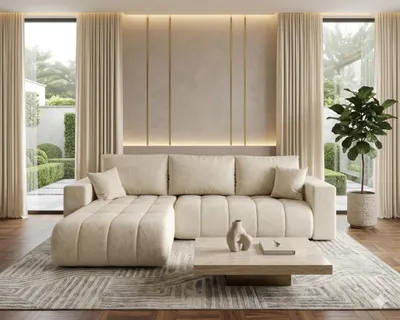 Produktbild von CORNERO Ecksofa LARA L-Form PREMIUM mit Schlaffunktion und Bettkasten Couch Sofa in L-Form Eckcouch Creme Ottomane links