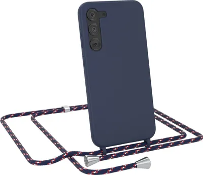 Produktbild von EAZY CASE Handykette kompatibel mit Samsung Galaxy S23 Plus Handyhülle zum Umhängen, Silikon Hülle mit Band, Schutzhülle mit Ersatzkordel, Stylische Kette für Smartphone, Blau Camouflage