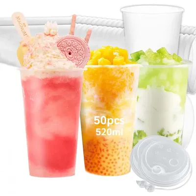Obrázok produktu pre Párty poháre s viečkom – plastové poháre z PP 50×520 ml – na opakované použitie – bez obsahu BPA – nešmýkavé – teplotný rozsah −20 až 100 °C – priehľadné