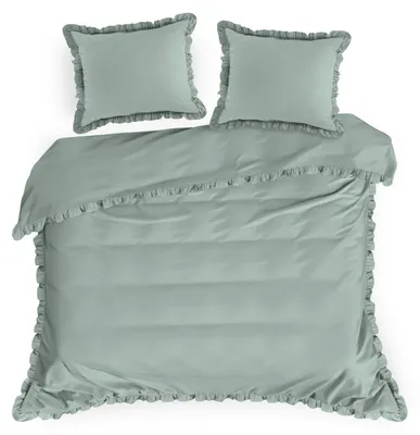 Zdjęcie produktu dla Pościel bawełniana z falbanką 160x200 + 70x80x2 cm szałwiowa