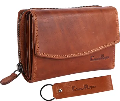 Produktbild von Chunkyrayan Echtleder Damen Geldbörse Hochwertig Vintage RFID Schutz inklusive Leder Schlüsselanhänger P GB-6 Brown