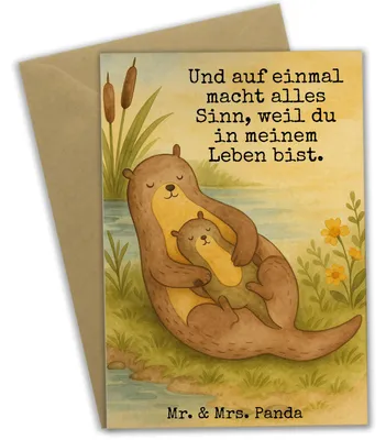 Produktbild von Mr. & Mrs. Panda babykarte Otter Kind Design - Weiß - Geschenk, Mutter, einladungskarten, Baby, Familie, Geburt, dankeskarten, neujahrskarte, osterkarten, kommunionskarte