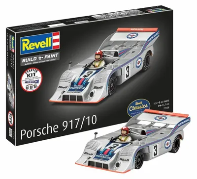 Image de Kit de démarrage Revell pour la construction de maquettes, Porsche 917/10, échelle 1:32 - 64 pièces.