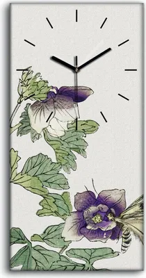 Produktbild von Dekor Leinwand Uhr Wandbilder 30x60 Malerei Asiatische Blüten Blätter Insekten - schwarze Hände
