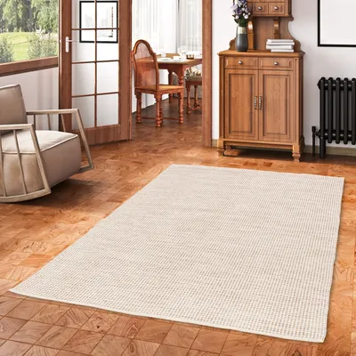 Produktbild von Baumwolle Natur Kelim Teppich Sandy Beige Modern, Größe:70x140 cm