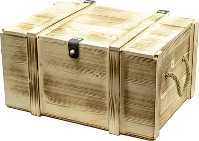 Produktbild von Holzkiste geflammt für 6 Flaschen inkl. Holzwolle mit Hanfseilgrif