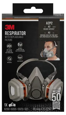 Produktbild von 3M™ Atemschutzmaske 6002KIT - Masken mit austauschbaren Filtern - Organische Dämpfe A2P2 - Hygiene