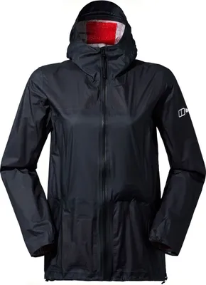 Schwarze Hardshelljacke für Damen; Modell "Mtnguide Hyperalphashelljacket" von Berghaus; mit Kapuze und Reißverschluss.