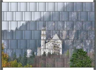 Produktbild von Wallario Zaunsichtschutz mit Motiv Schloss Neuschwanstein in Bayern für Ein- und Doppelstabmatten Zäune in der Größe 200 x 140 cm