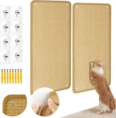 Immagine prodotto di Tappetino protettivo in sisal per gatti - 60 x 25 cm - Tappetino antiscivolo per gatti con guida di fissaggio e adesivo - Protezione per mobili - Pellicola protettiva - Kattun