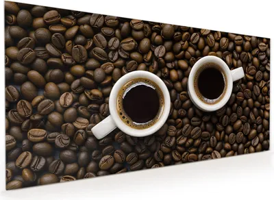 Produktbild von Küchenrückwand Spritzschutz Glas mit Motiv Kaffeebohnen und Tassen 40 x 40 cm