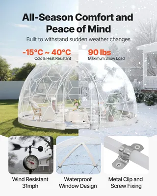 Productafbeelding van VEVOR tuinkubbel, transparante bubbeltent van 3,6 x 2,2 meter voor 4-7 personen, geodetische koepelkas met raam, PVC-tent voor de achtertuin