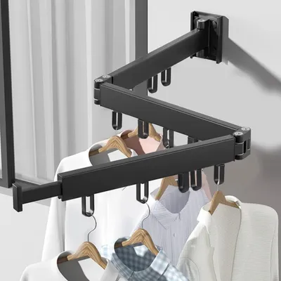 Obrázok produktu pre Nástenný sušiak 120 cm výsuvný skladací kôň na oblečenie s 18 háčikmi - na balkón, do práčovne, kúpeľne, spálne