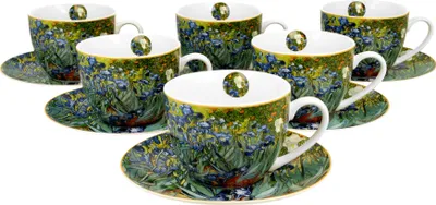 Produktbild von DUO ART GALLERY 6er-Set Tassen 220 ml IRISES mit Untertassen, New Bone China Porzellan